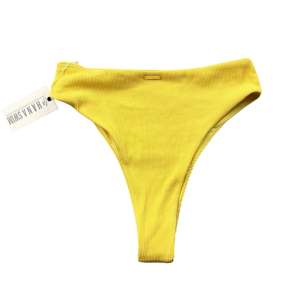 La Hanaswim Sylvie Ribbed Yellow Bikini Bottom High Cut Size M NWT